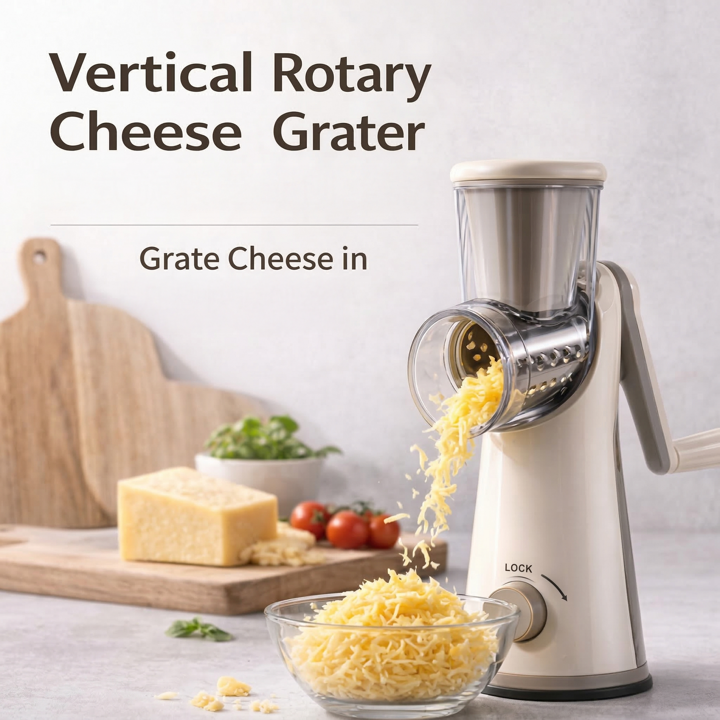 🧀 Rotary Cheese Grater with Suction Base - 3 Interchangeable Drum Blades for Vegetable Slicing & Nut Grinding