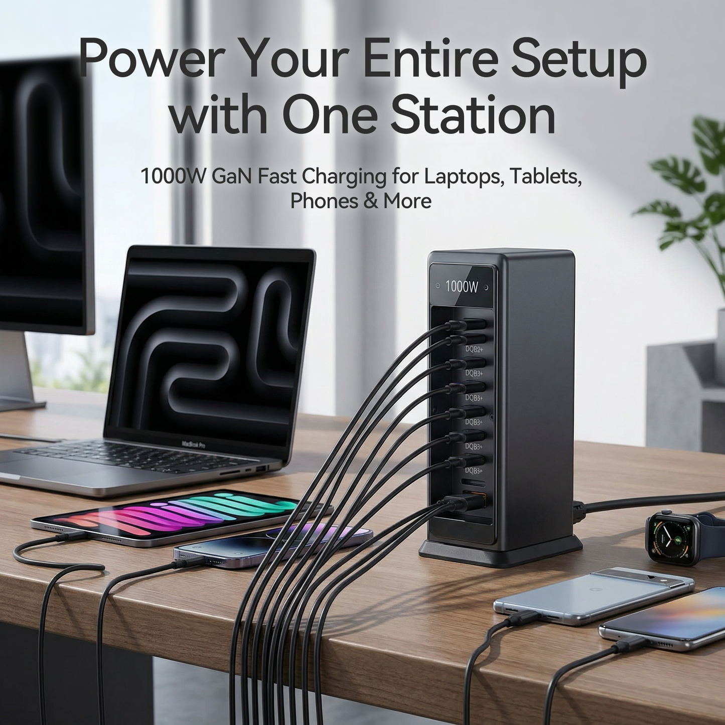 1000W GaN Charging Station - 10-Port Multi-Device USB-C Fast Charger Hub