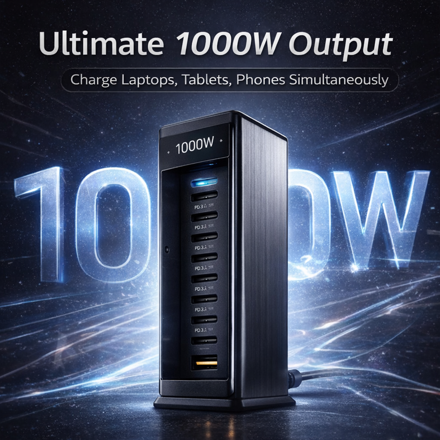 1000W GaN Charging Station - 10-Port Multi-Device USB-C Fast Charger Hub