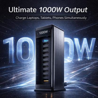 1000W GaN Charging Station - 10-Port Multi-Device USB-C Fast Charger Hub