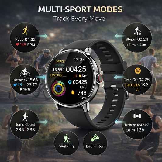 Smart Fitness Watch with Bluetooth Calling - Heart Rate Monitor & 100+ Sports Modes