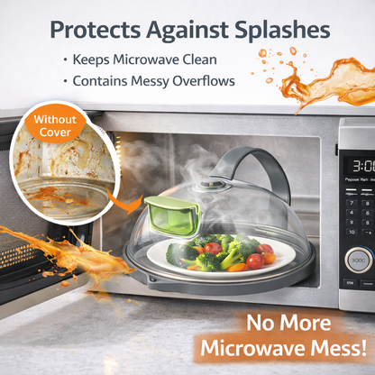 Microwave Splatter Cover with Steam Vents & Easy-Grip Handle - BPA-Free Clear Food Lid
