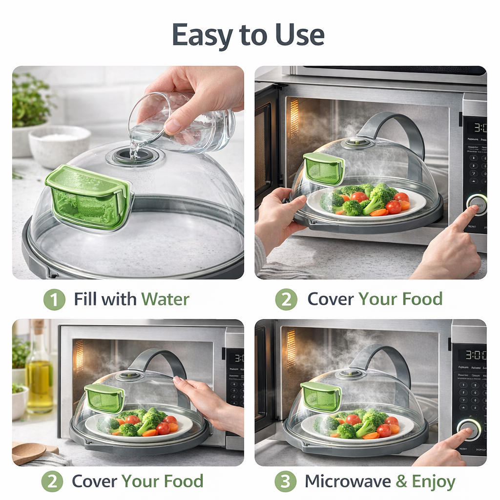 Microwave Splatter Cover with Steam Vents & Easy-Grip Handle - BPA-Free Clear Food Lid