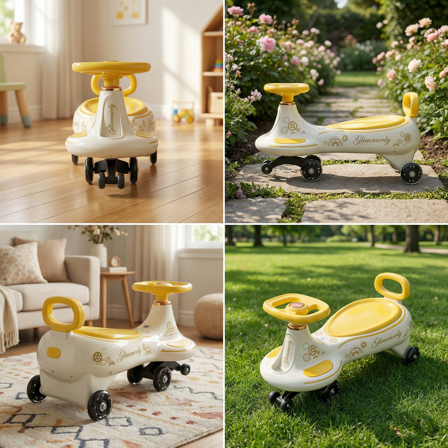 Premium Wiggle Car for Kids - Indoor & Outdoor Ride-On Toy with Silent Wheels (Yellow)