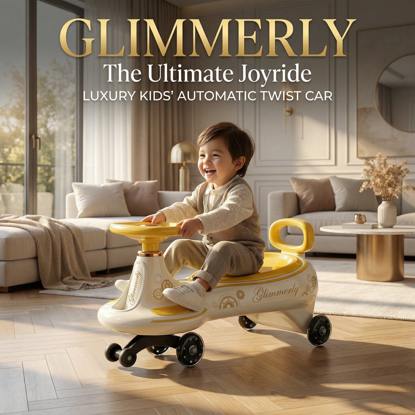 Premium Wiggle Car for Kids - Indoor & Outdoor Ride-On Toy with Silent Wheels (Yellow)