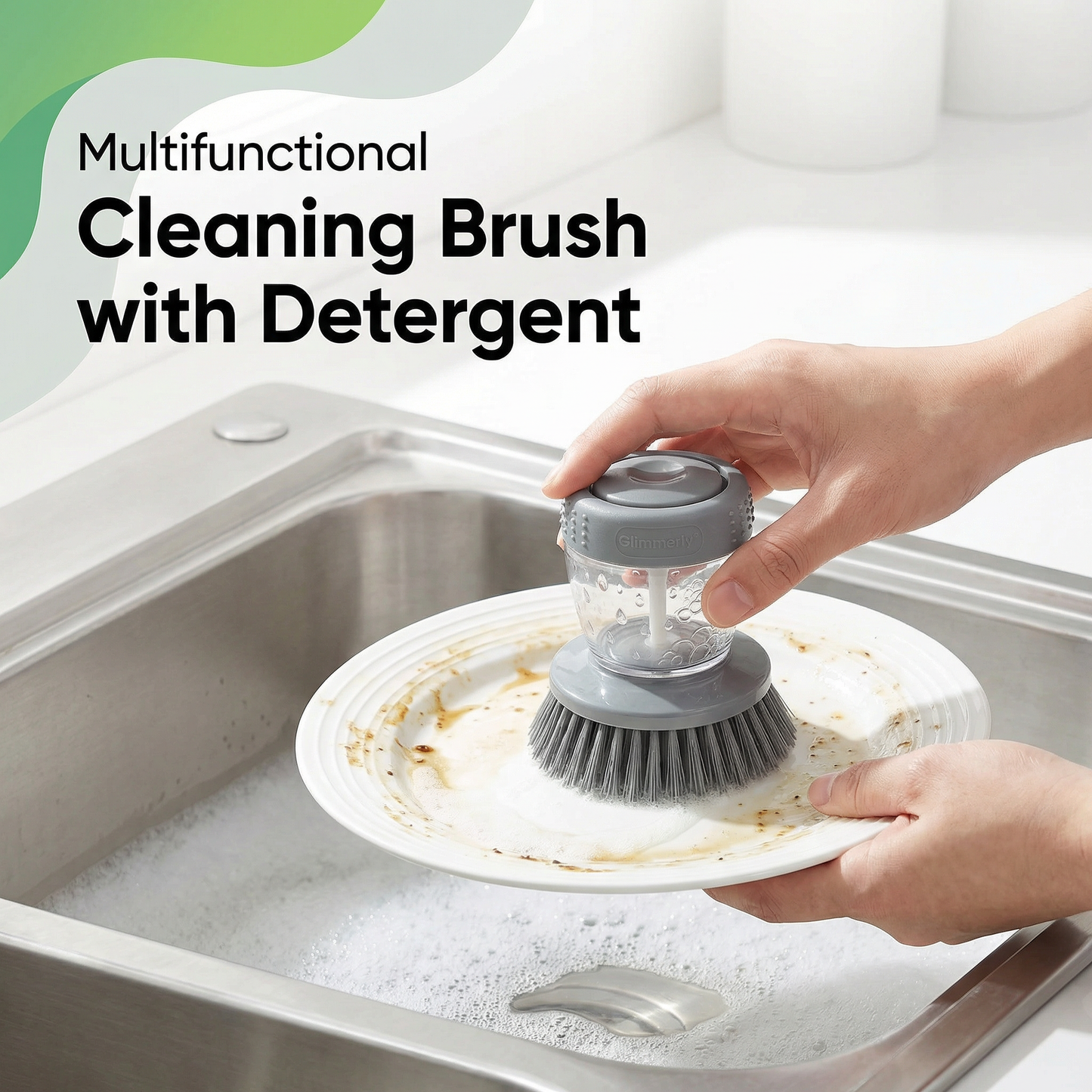 Kitchen Soap Dispensing Dish Brush - Ergonomic Scrub Brush for Pots, Pans & Sink