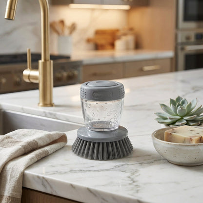 Kitchen Soap Dispensing Dish Brush - Ergonomic Scrub Brush for Pots, Pans & Sink