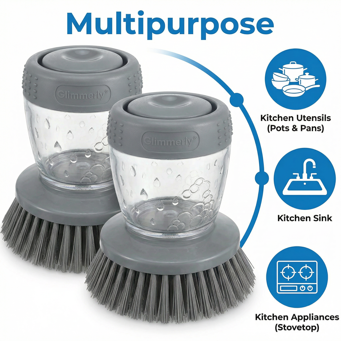 Kitchen Soap Dispensing Dish Brush - Ergonomic Scrub Brush for Pots, Pans & Sink