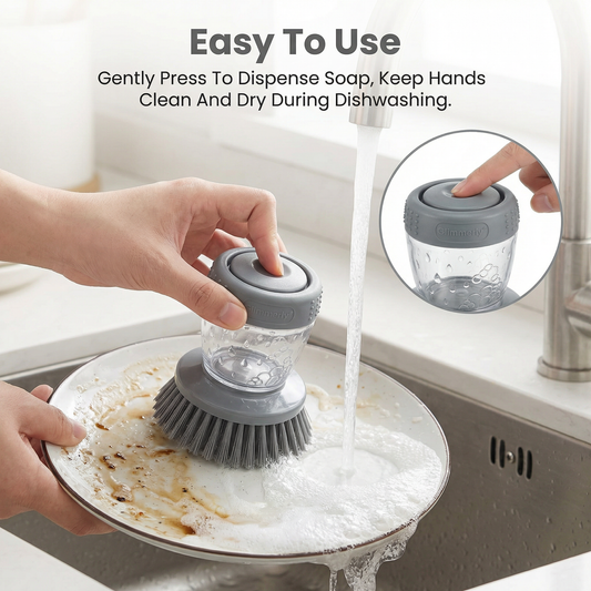 Kitchen Soap Dispensing Dish Brush - Ergonomic Scrub Brush for Pots, Pans & Sink