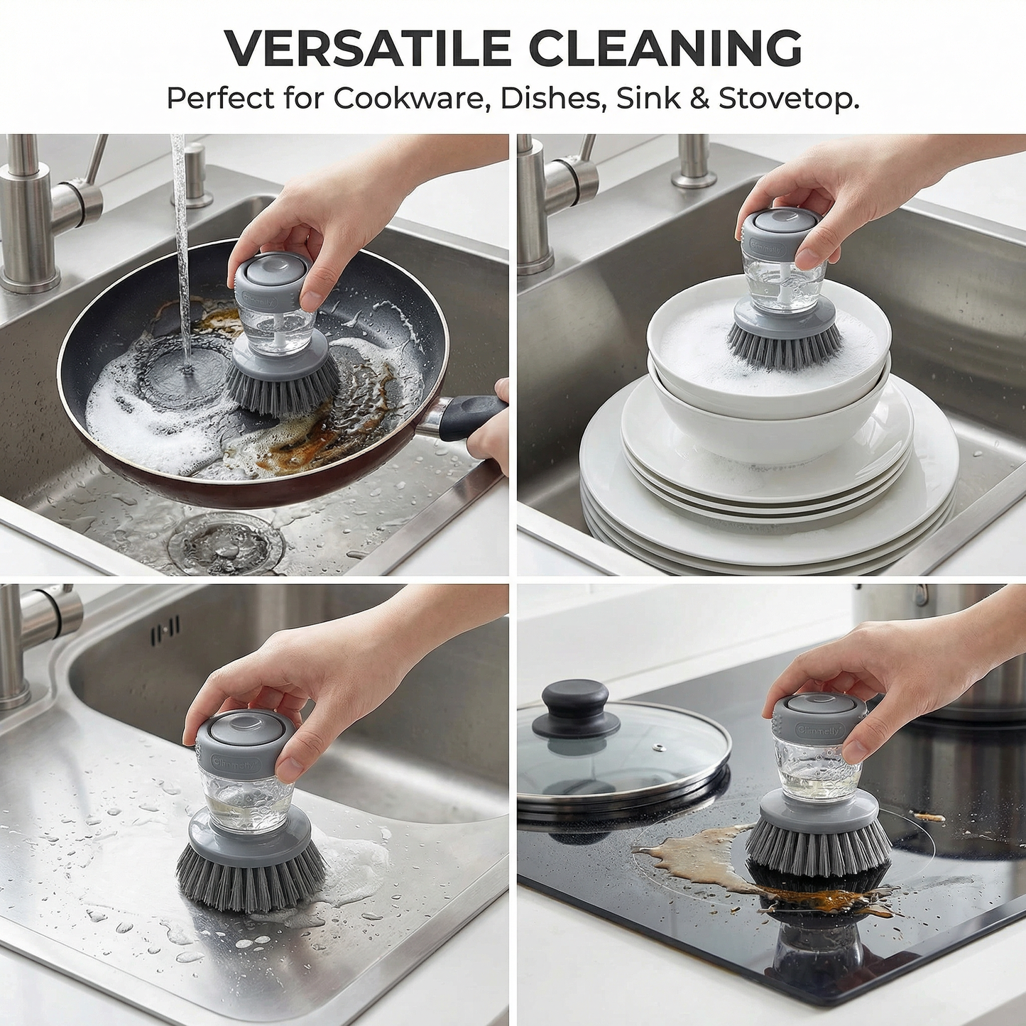Kitchen Soap Dispensing Dish Brush - Ergonomic Scrub Brush for Pots, Pans & Sink