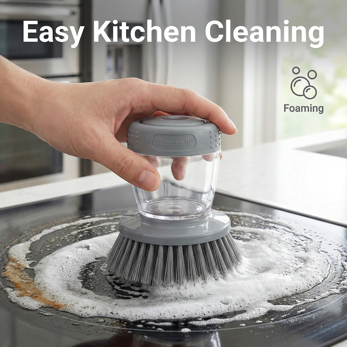 Kitchen Soap Dispensing Dish Brush - Ergonomic Scrub Brush for Pots, Pans & Sink