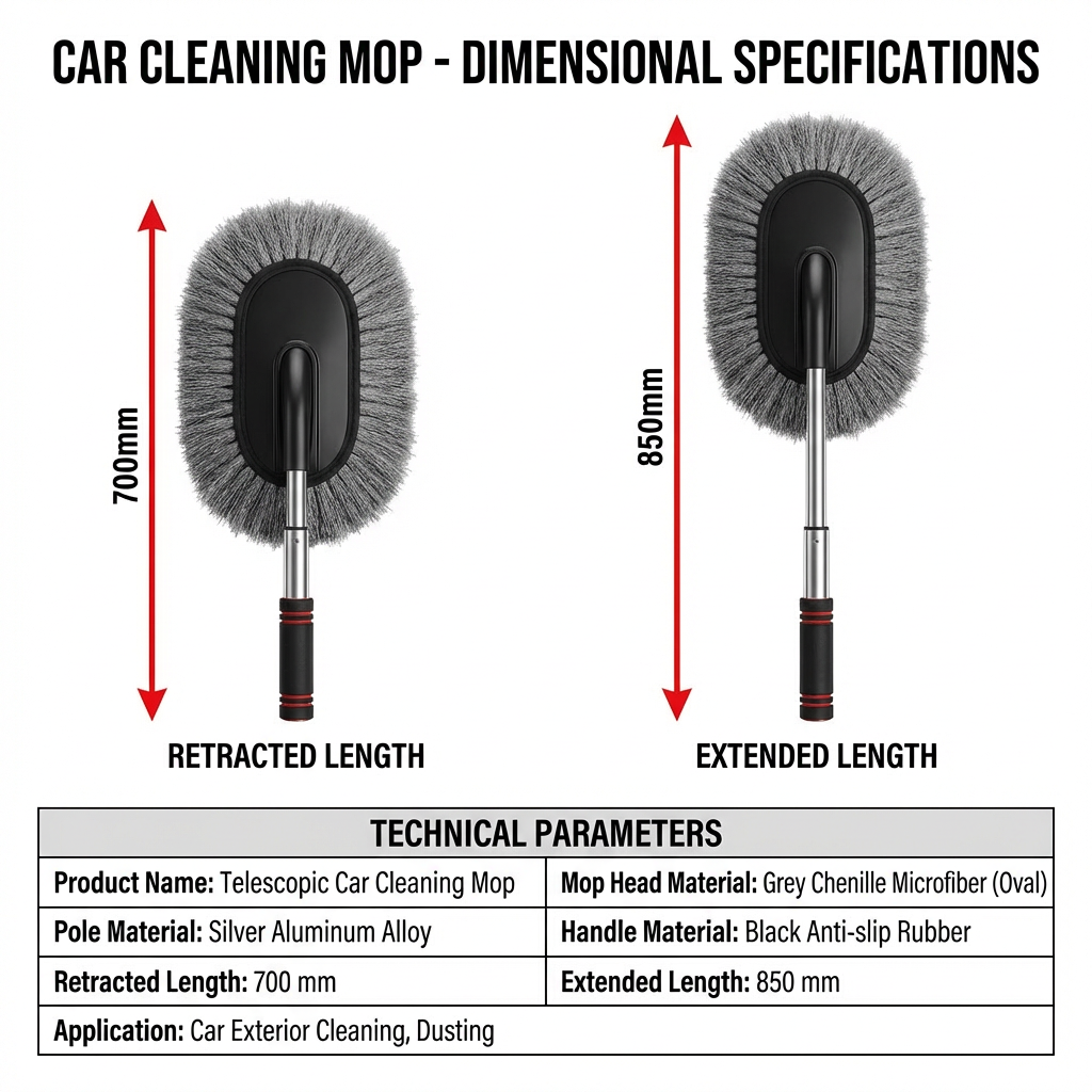 Telescopic Microfiber Car Cleaning Mop - Extendable Long Handle Auto Duster for SUV & Trucks