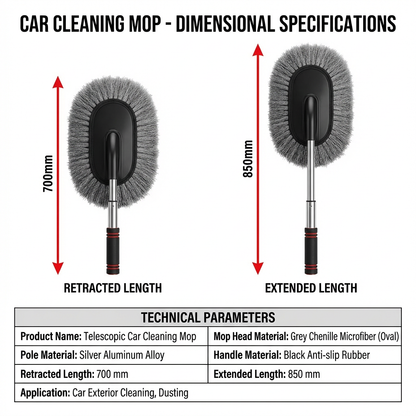 Telescopic Microfiber Car Cleaning Mop - Extendable Long Handle Auto Duster for SUV & Trucks